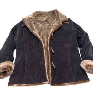 Vintage Toggle Coat Penny Lane Grey Faux Fur Trim Wool Blend Fjall